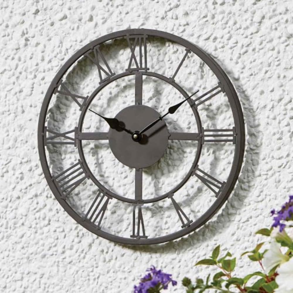 Garden Mile 35cm Skeleton Wall Clock Indoors and Outdoors Durable Large Round Wall Clock Weatherproof Outdoor Clocks Outdoor Wall Ornaments for Garden Clocks for Kitchen