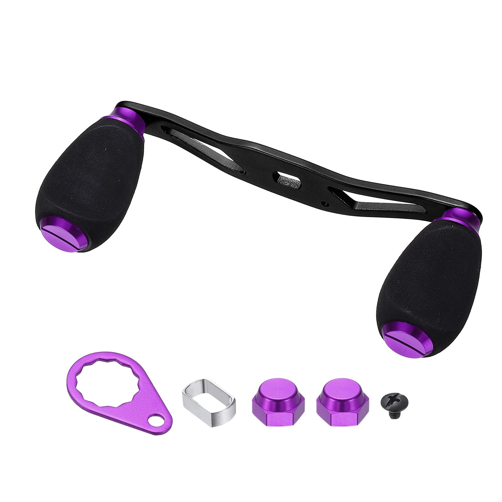 YELARXI Fishing Reel Handle, Metal Baitcasting Reel Handle Rocker Arm Grip with Double EVA Knob Replacement Parts - Fitting For(DIY/Fishing/Rocker Arm Accessories), Purple/Black โ image 1