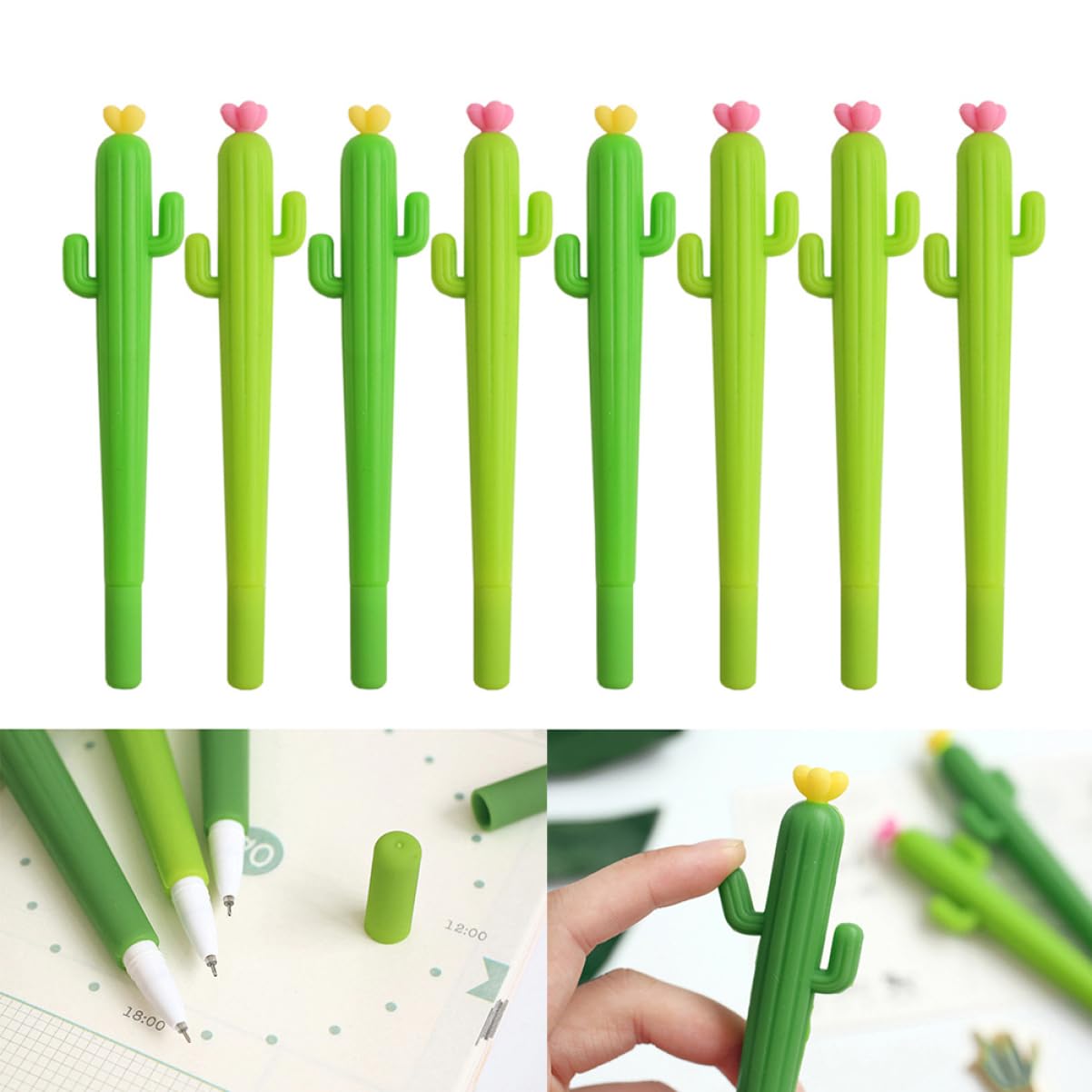 LALAFINA Penna Gel Cactus Verde 24 Pezzi, Punta Fine, Plastica Portatile