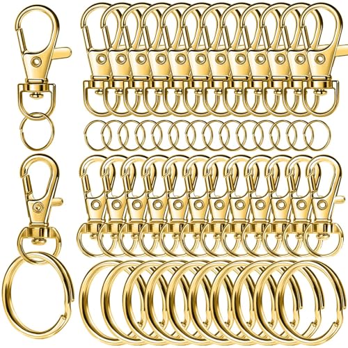 LEOBRO 60 PCS Swivel Snap Hooks and Key Rings Keychain Clips and Key Chain Rings Lobster Claw Clasps for Key Chains Jewelry Crafts Gold