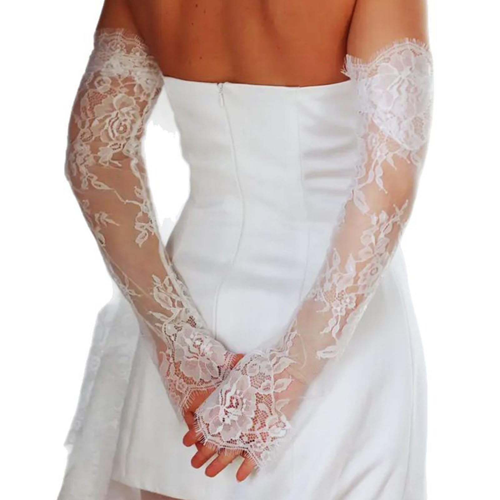 Kfwfuaee Tulle Sheer Gloves Lace Bridal Gloves With Elbow Length For Wedding Ceremony Lace Arm Sleeves For Formal Event Gathering