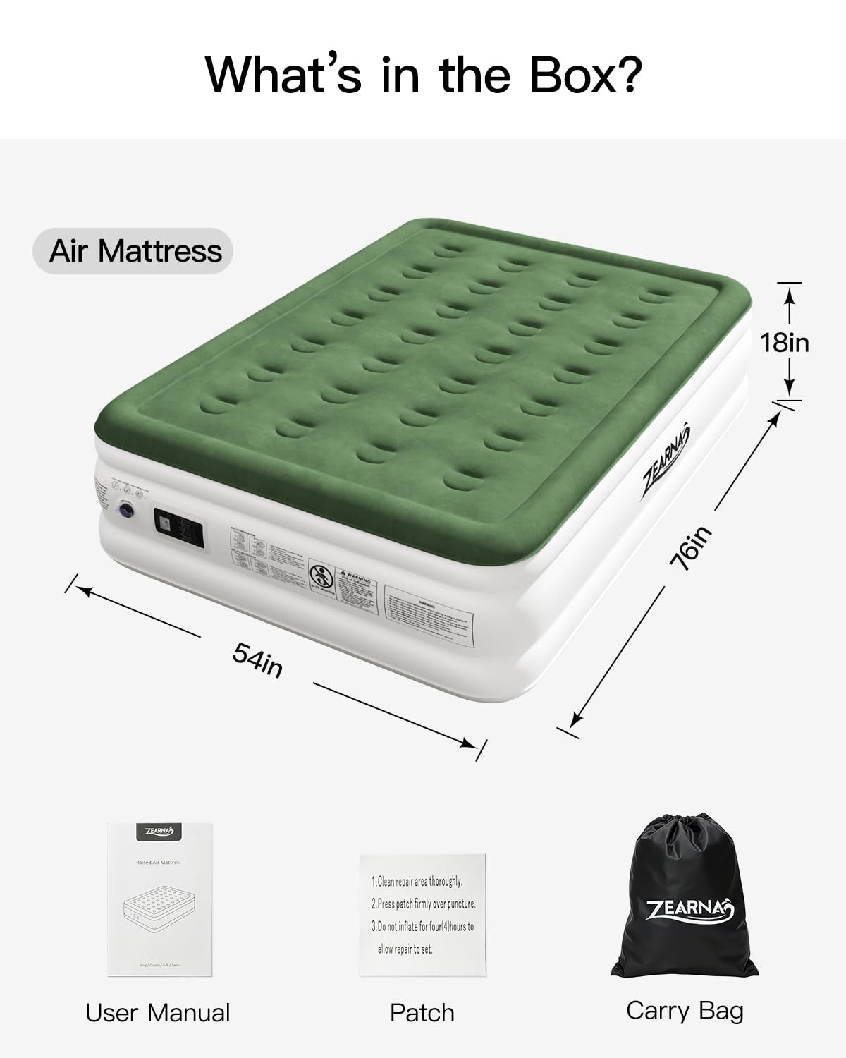 Amazon.co.jp: Zearna フルサイズエアマットレス ポンプ内蔵 18インチ