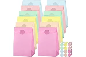 Cooraby 30 Pack Pastel Gift Bags with 48 Stickers for Birthday, Wedding, and Anniversaries