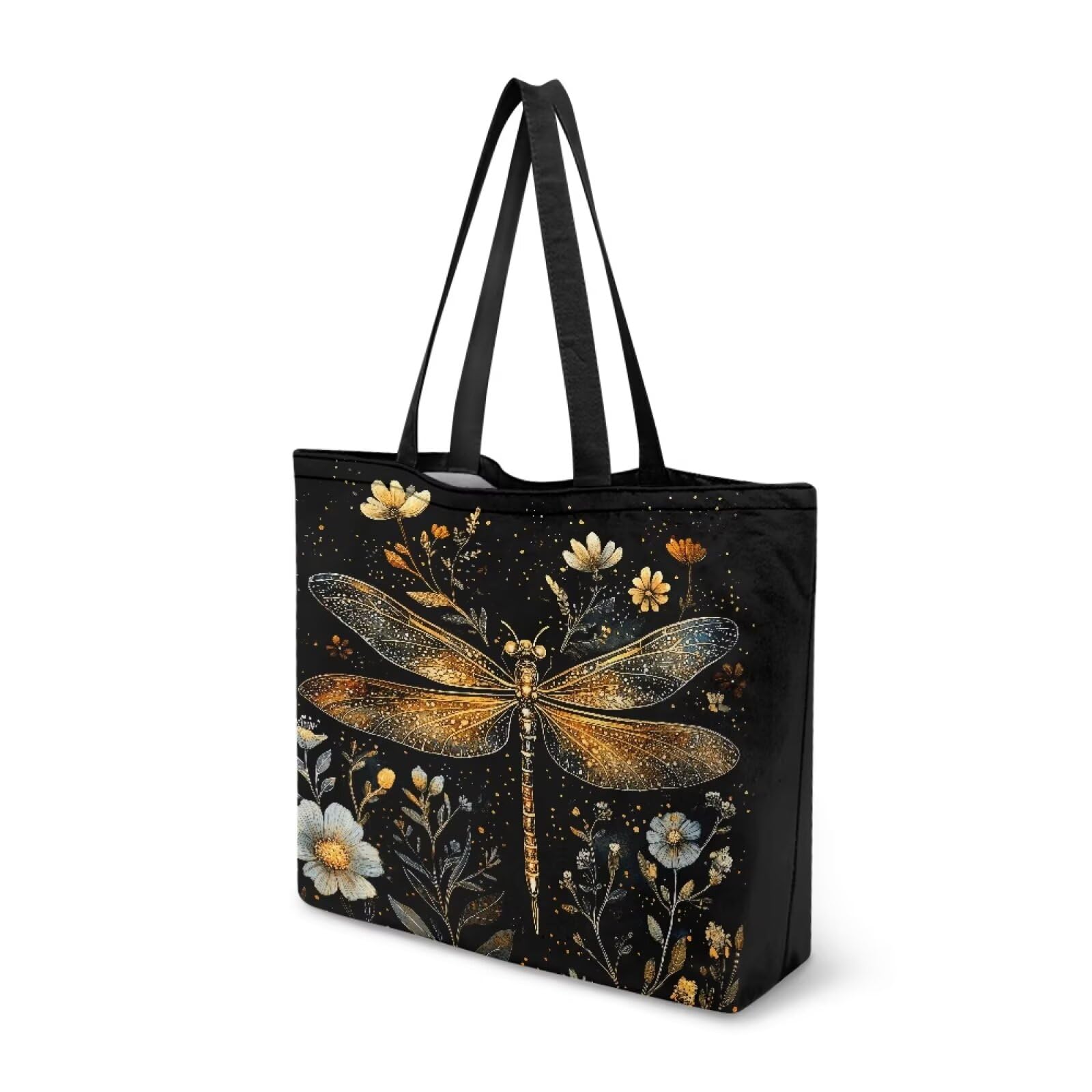 Dngkaoje Dragonfly Reusable Canvas Tote Bags for Women Aesthetic Canvas Tote Bag for School Grocery Bags Wallet Book Storage Girls School Handbag Lightweight Reusable Grocery Bags Foldable — image 1