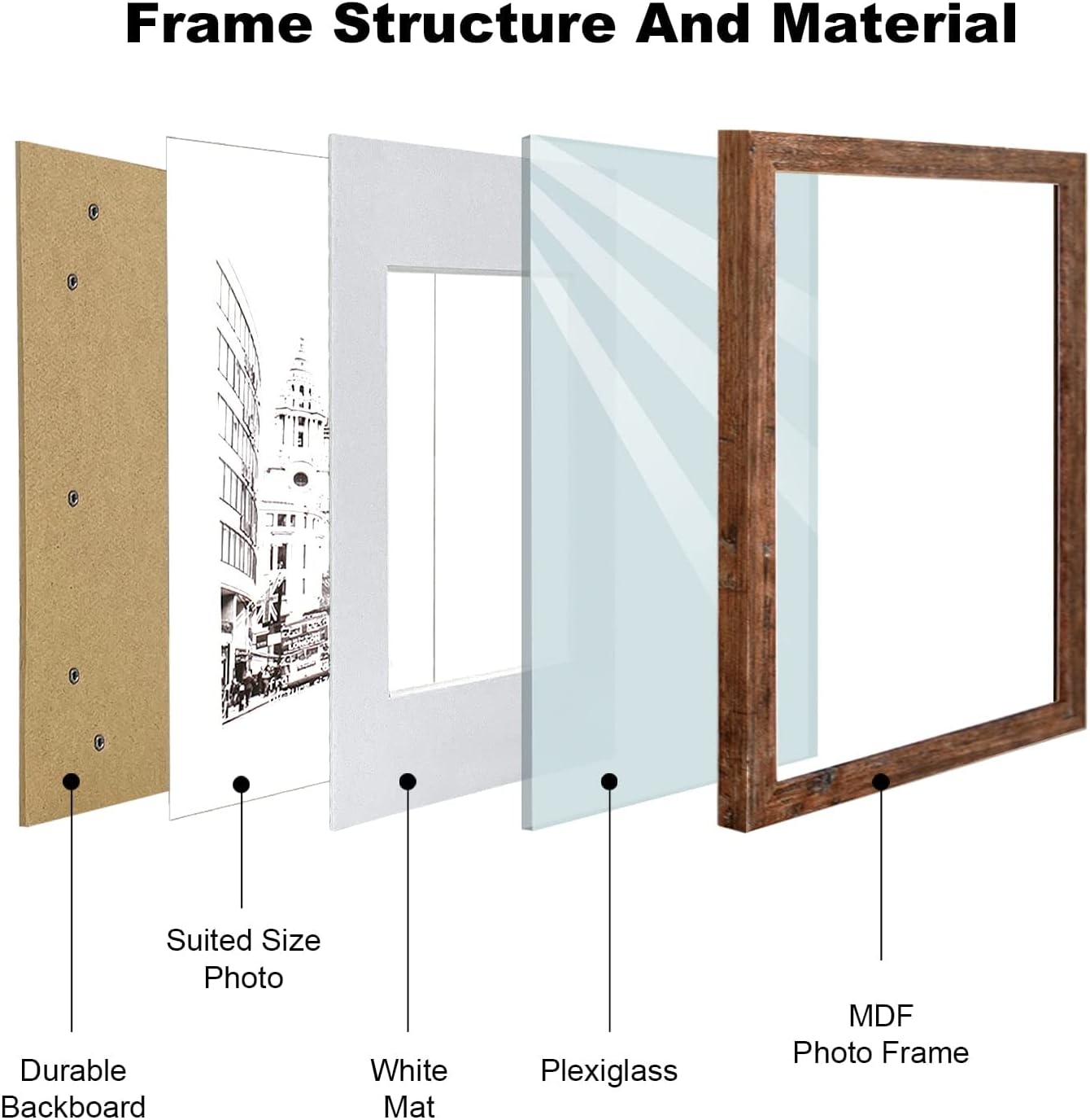 Set of 4, Display 8x10 With Mat or 11x14 Without Mat, Wall Rustic Wood Picture Frames (Rustic Wood)