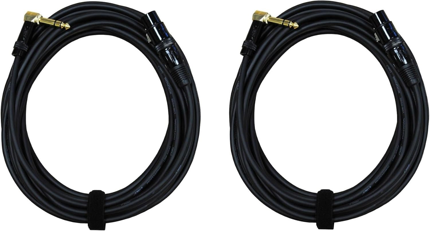 Audio2000'S E20125P2 Two-Pack 25-Foot XLR Female to Gold-Plated 1/4-Inch TRS Right-Angle Recording/Stage/Patch/Audio Cables (Total Two 25-Foot Cables)
