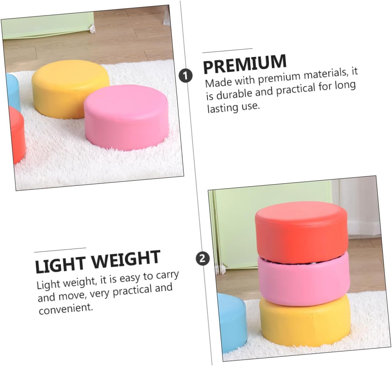 Kids Round Stool Portable Footstool Pink PU Sponge Lightweight
