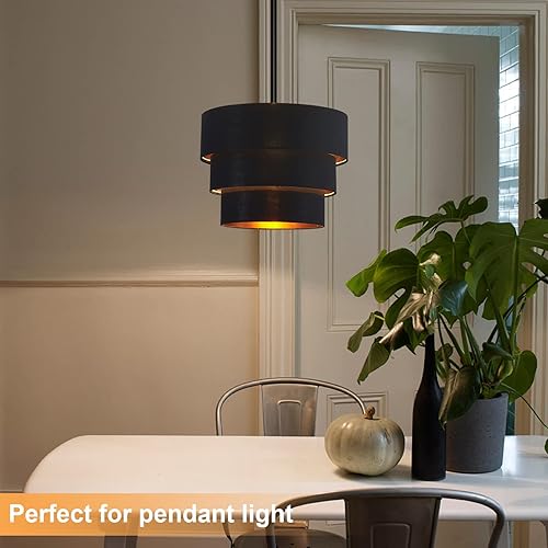 Miniatura 4 de Pantallas de lámpara para lámparas de pie, lámpara de repuesto de lámpara colgante de iluminación, pantalla de tela de tambor de 3 niveles con lino