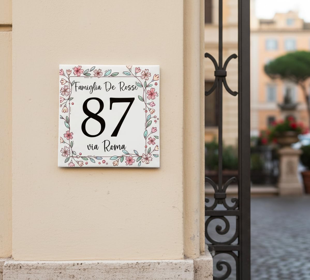 Numero Civico in Ceramica Personalizzabile, Targa Decorativa su Mattonella 11x11cm,Numeri Civici Esterno con Indirizzo e Nome Famiglia, Made in Italy, Stile Moderno