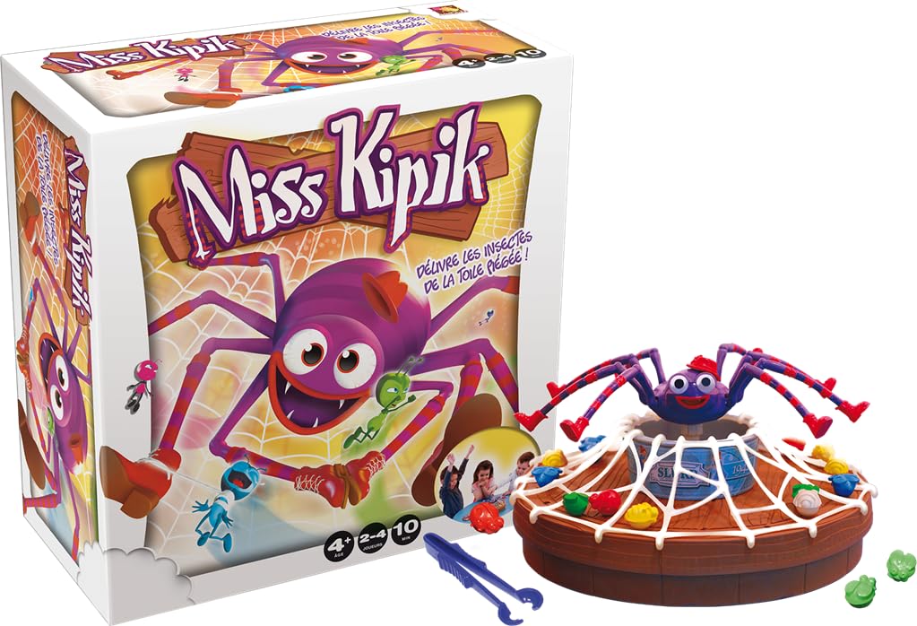 Asmodee - Miss Kipik - Jeu de Société pour Enfants dès 4 Ans- Jeu d'action & d’Adresse - Délivrez Les Insectes de la Toile d'Araignée - pour Jouer en Famille - 2 à 6 Joueurs - 15 Min