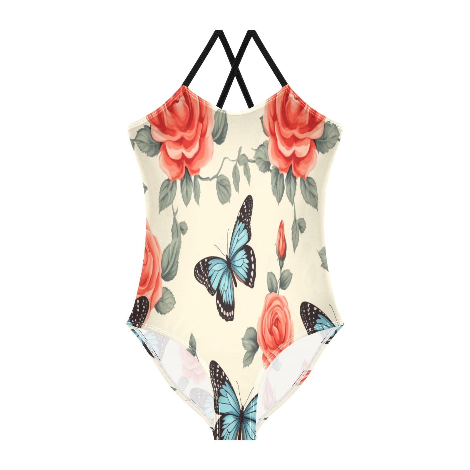 Butterfly and Rose(2) Girls One-Piece Swimsuit Beach Bathing Suit