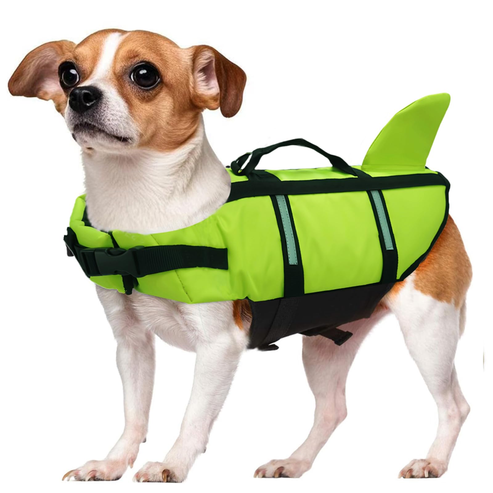 FANUPSON Dog Life Jacket,Cute Shark Dog Life Vest for Swimming Boating with High Buoyancy and Durable Rescue Handle,Adjustable Puppy Floating Swim Vest for Small Medium Large Dogs(Green, X-Large)