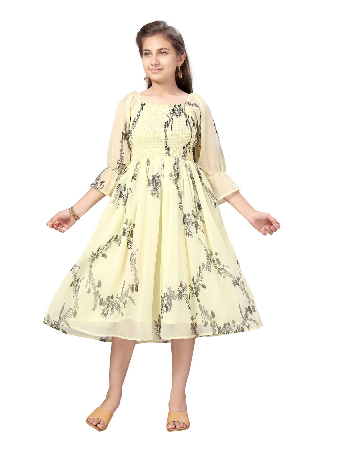 Aarika Girls Casual Dress Georgette Classic Below The Knee Dress-image-0