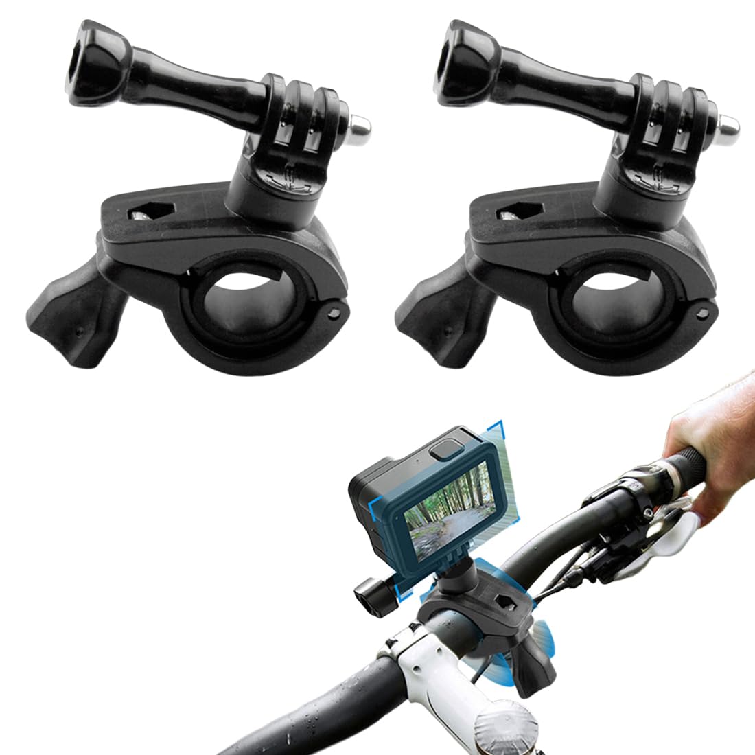 JEYORZY 2PCS Supporto per Manubrio della Bicicletta e Moto, Supporto per Action Camera, Compatibile con GoPro Hero8/7/3+3/2 e Altre Action Cam, Materiale ABS e Alluminio, Regolabile e Leggero