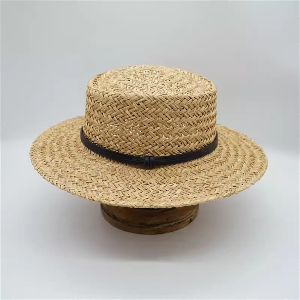 Cappello di Paglia da Uomo Cappello di Paglia a Tesa Larga con Fascia in Pelle Intrecciata Vintage Estivo per attività All'aperto