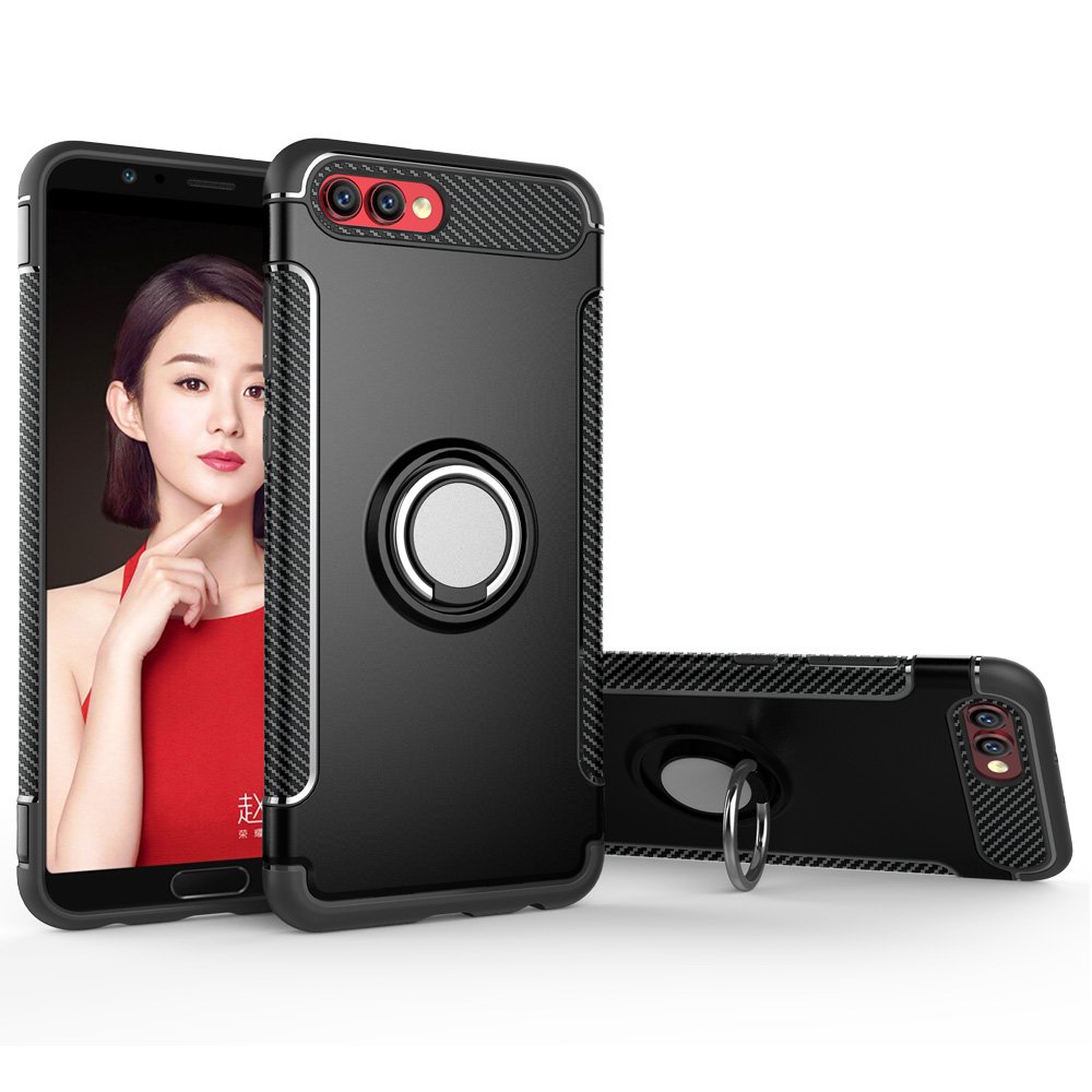BLUGUL Honor View 10 Case, 360 Degree Rotating Ring Grip, Compatible with Magnetic Car Mount, Cover for Huawei Honor View 10 Black