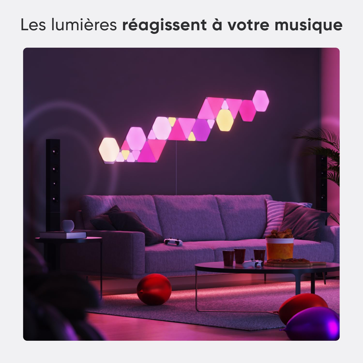 Nanoleaf Shapes Hexagone Kit de Démarrage, 9 Panneaux Lumineux LED Connectés - Appliques Murales Luminaires Intérieur Modulaires RGBW Wi-Fi, Compatible Alexa, pour Salon Chambre ou Bureau Gaming