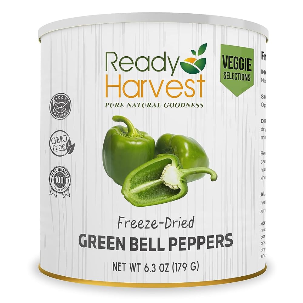 Ready Harvest Freeze Dried Food - Green Bell Pepper | Emergency Pantry Staples | Canned Vegetables | #10 Can | 25-Year Shelf Life | Cans Filled to the Top