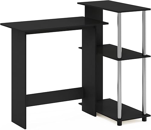 Miniatura 11 de Furinno Abbott - Escritorio esquinero para computadora con estantería, roble francés gris/negro Roble francés gris/negro.,Americano/Cromo,Espresso /