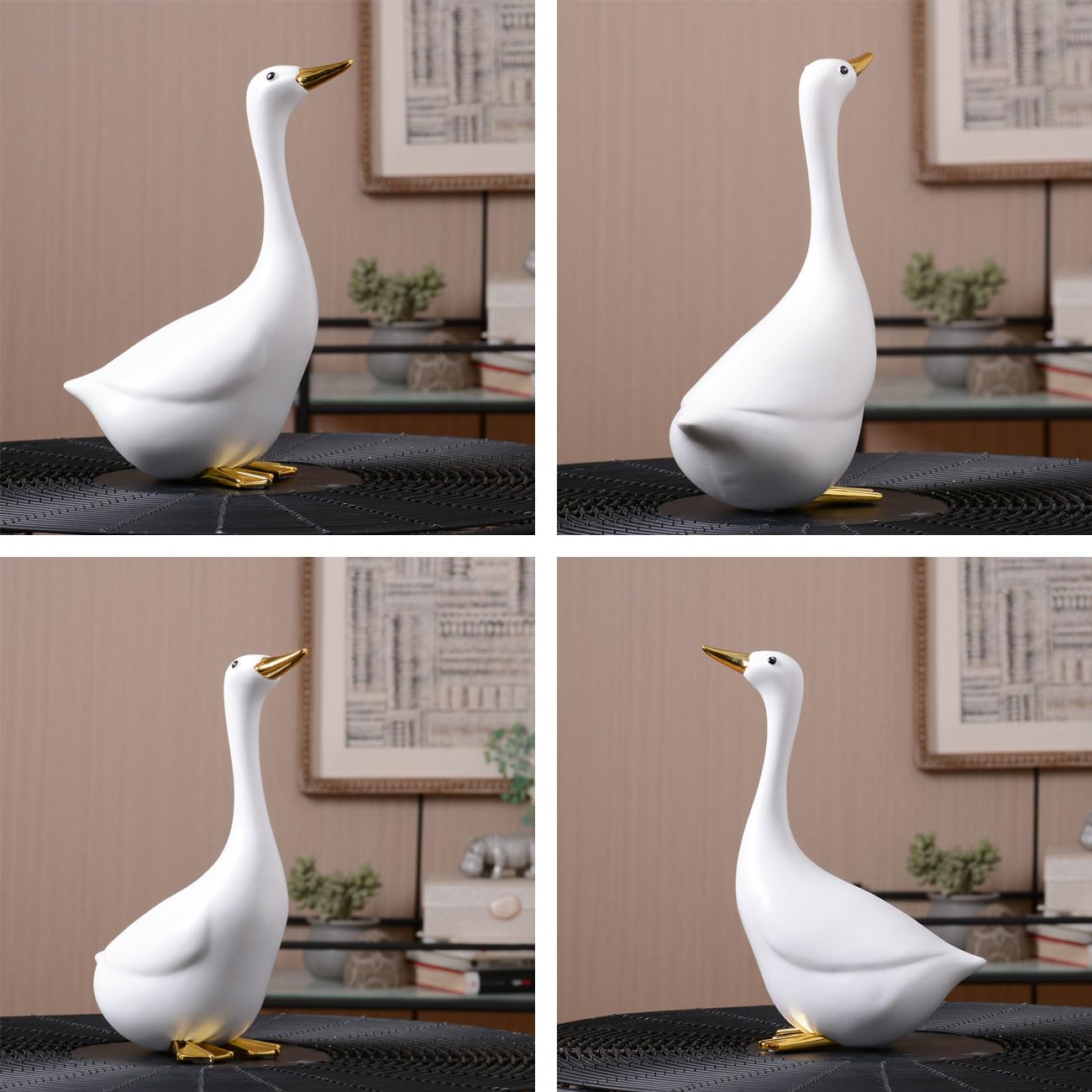 Pato Escultura Figura Animal Estatua Moderno Arte Decoración 25cm | Resina Blanco Hogar Adorno Interior Artesanal Festivo Regalo para Estanterías Escritorio Mesa