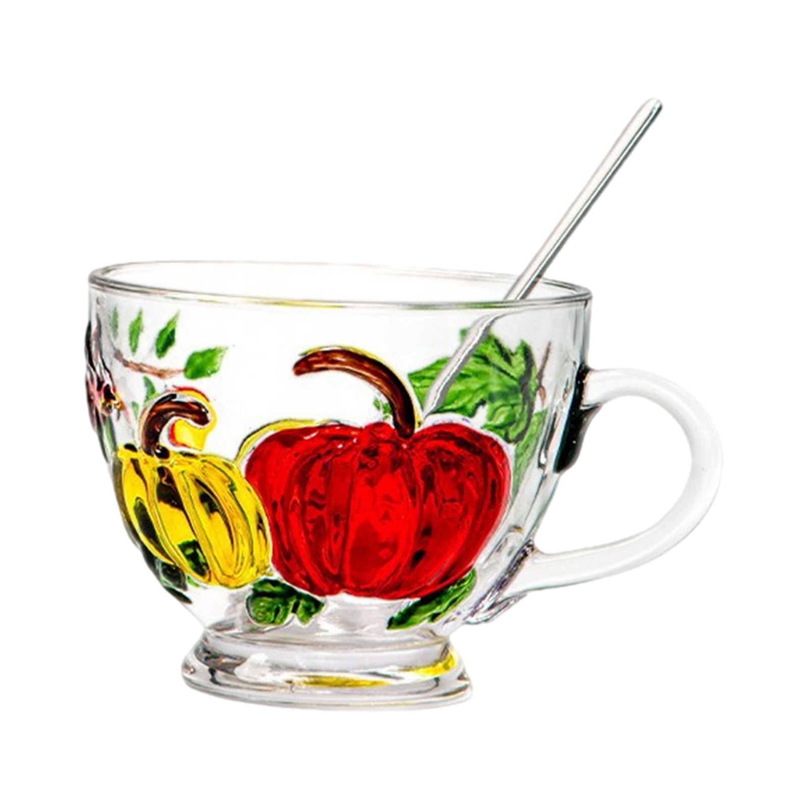 MALSSE Mugs, Hand Painted Glass Coffee Cups with Handle Soup Mug for Milk, Hot or Cold Drink Birthday Gift Soup Mugs with Handle