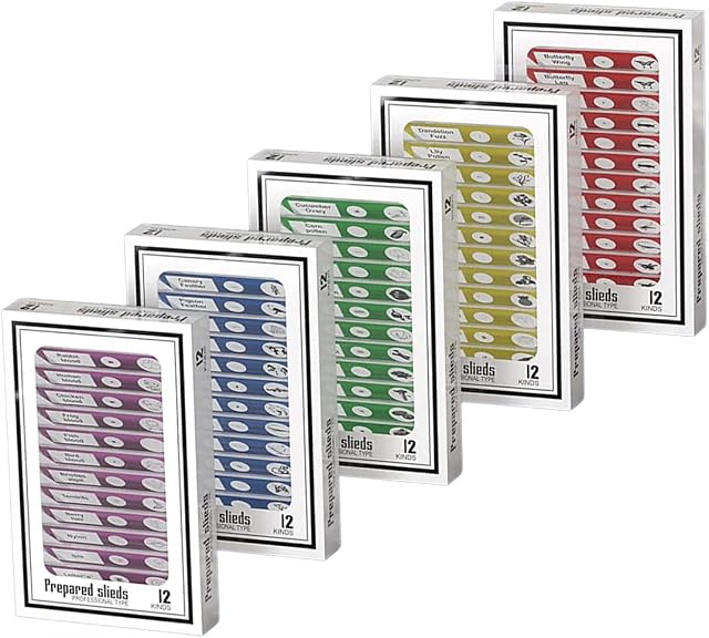 Diapositives en microscope préparées en plastique, Cainda 60pcs Animaux Insectes Plantes Fleurs Échantillon biologique, Stéréo Microscope Diapositive pour les étudiants Biologie Adulte Programmes scientifiques