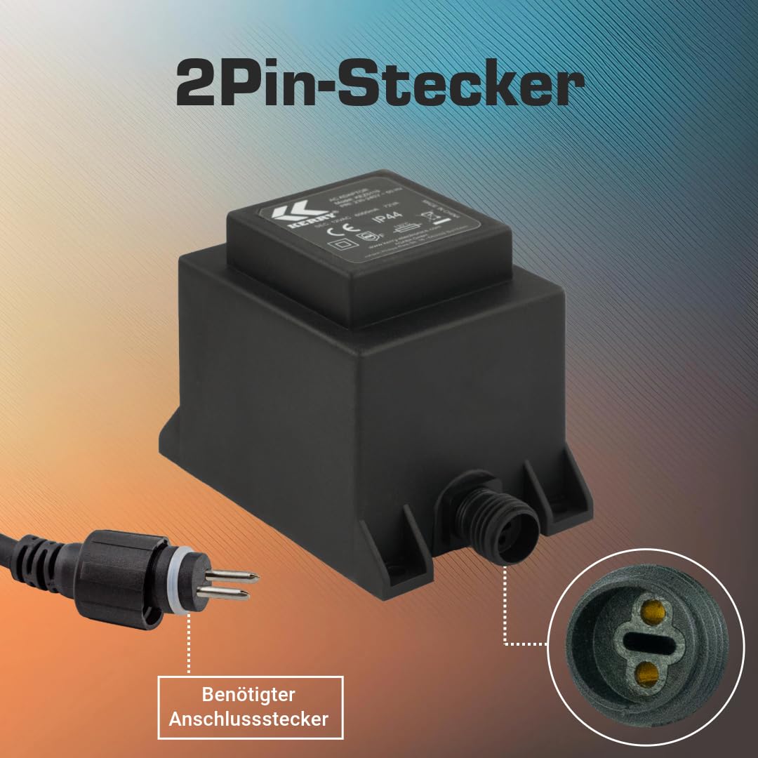 Netzteil 72 Watt IP44 für Außenbereich, LED-Trafo, Transformator 230V auf 12V, 6000mA Wechselstrom Netzstecker 2 Polig, 12V Adapter, Netzteil-Adapter, Netzgerät, Netzadapter