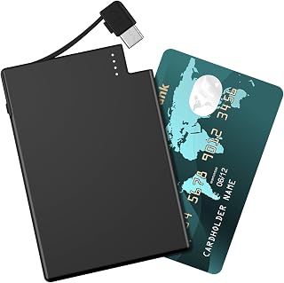 TNTOR Thin USB-C Portable Charger with Built in Cable, Slim Power Bank Credit Card Size Battery Pack Charger Portable for Pocket Wallet Compatible with iPhone 15 16 Series, Samsung and Android Phones