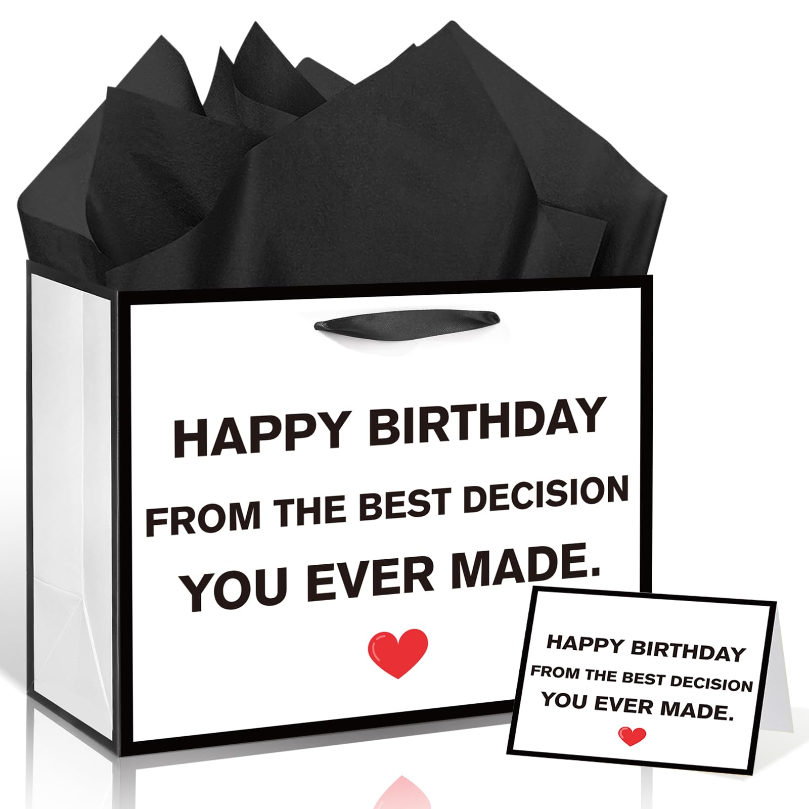 12" Large Funny Happy Birthday Gift Bag The Best Decision Birthday Gift Bags with Wrapping Paper Card Romantic Birthday Party Favor Bag for Boyfriend Girlfriend Husband Wife Couples Decorations Goodie