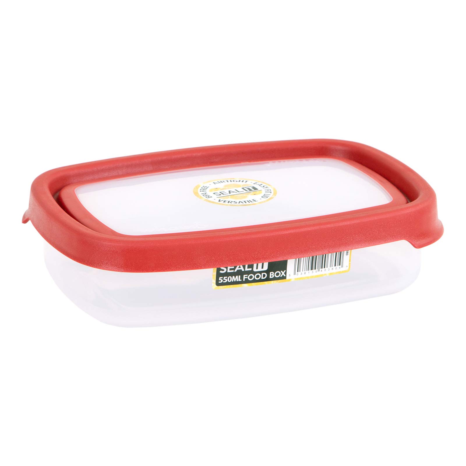 WhamSeal It Rectangular Food Box, Red - 550 ml (Clear/Red)