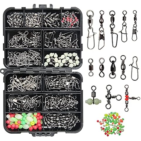 JSHANMEI Fishing Swivels Kit - Ball Bearing Swivel, Rolling Barrel Swivel, Crossline Three Way Swivel, Duo Lock Snap, High Strength Fishing Line Connector for Bass Trout Saltwater Freshwater Cover