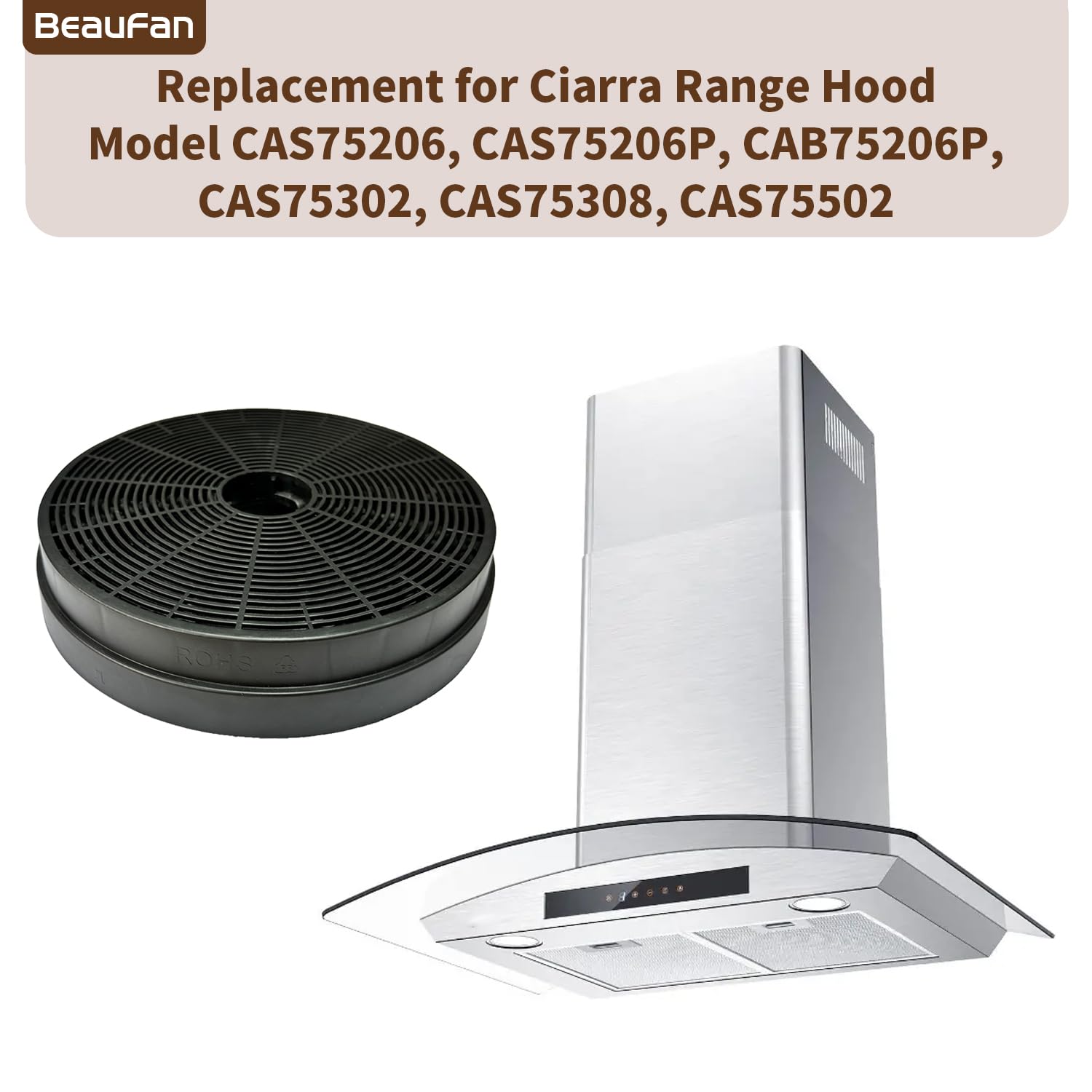 CBCF003, filtre à charbon actif compatible avec CIARRA CBCS6/9102, CBWC/B6736N, CBCS9301 et CBCS4820