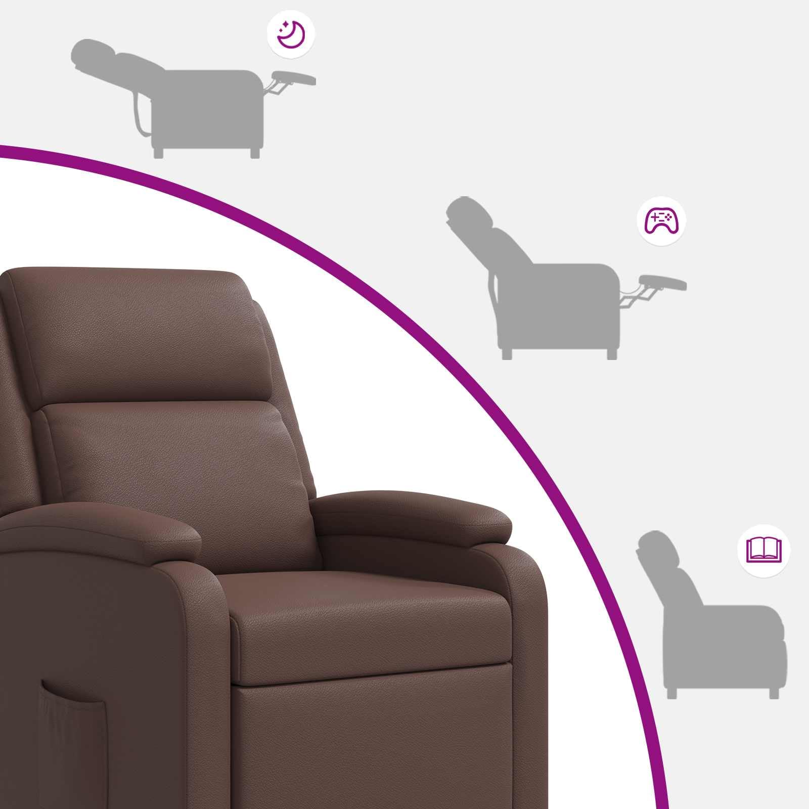 vidaXL Rekliner Brązowy Skóra syntetyczna