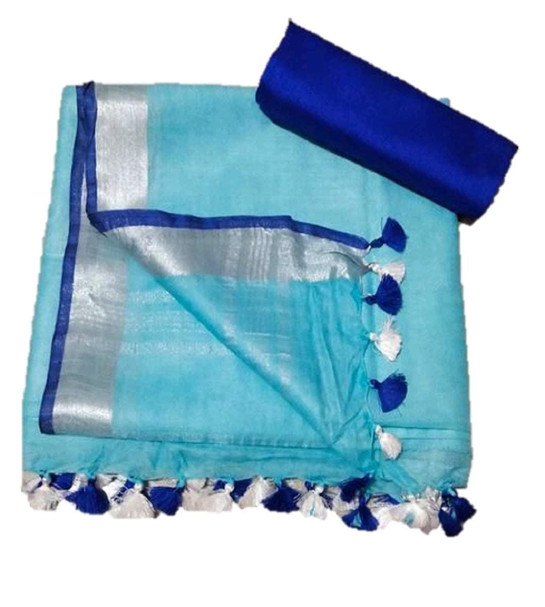Anaya Handloom Women's Bhagalpuri Linen Saree With Blouse Piece (ANW0147_Blue, Sky Blue) - Review, Price and Buying Guide