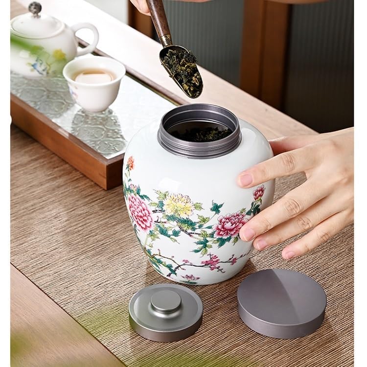 HLTYGWX Zestaw do herbaty Puszki z pokrywką Ceramiczne puszki na herbatę Zamknięte puszki Średnie puszki porcelanowe Puszki do przechowywania w gospodarstwie domowym Herbata Pu'er Czarna herbata