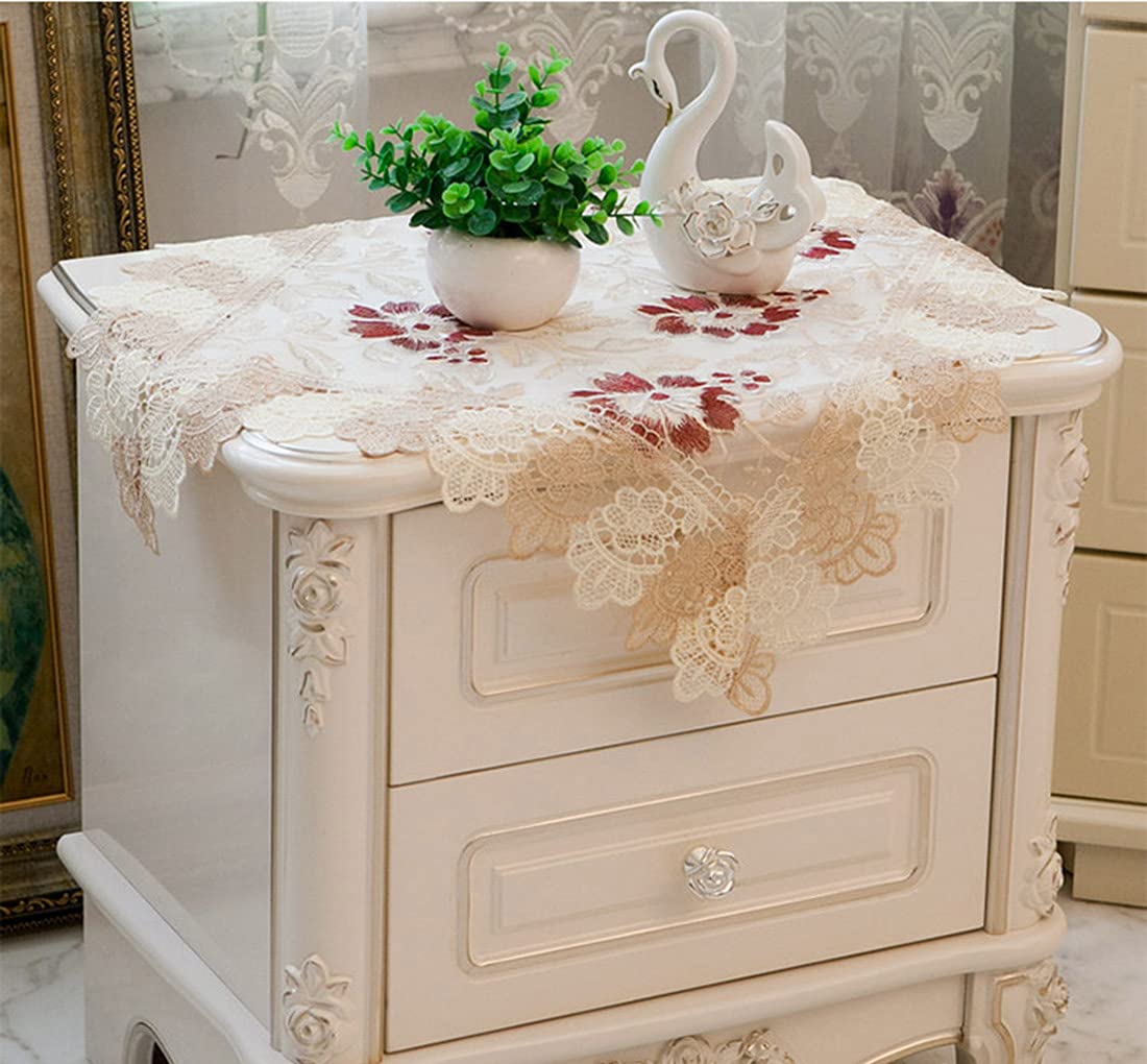 Waigg Kii Square Table Cloth Bedside Table Cover Decorative Table Dust Cover,Beside Table Slipcover for Wedding Party Home Living Room Decoration (Beige 1)