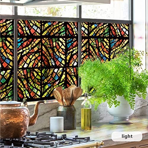 Flortlias Transparent Double Sided Stained Window Film, Static Cling Glass Covering Decal, Removable Glass Door Décor, Summer Abstract Geomery