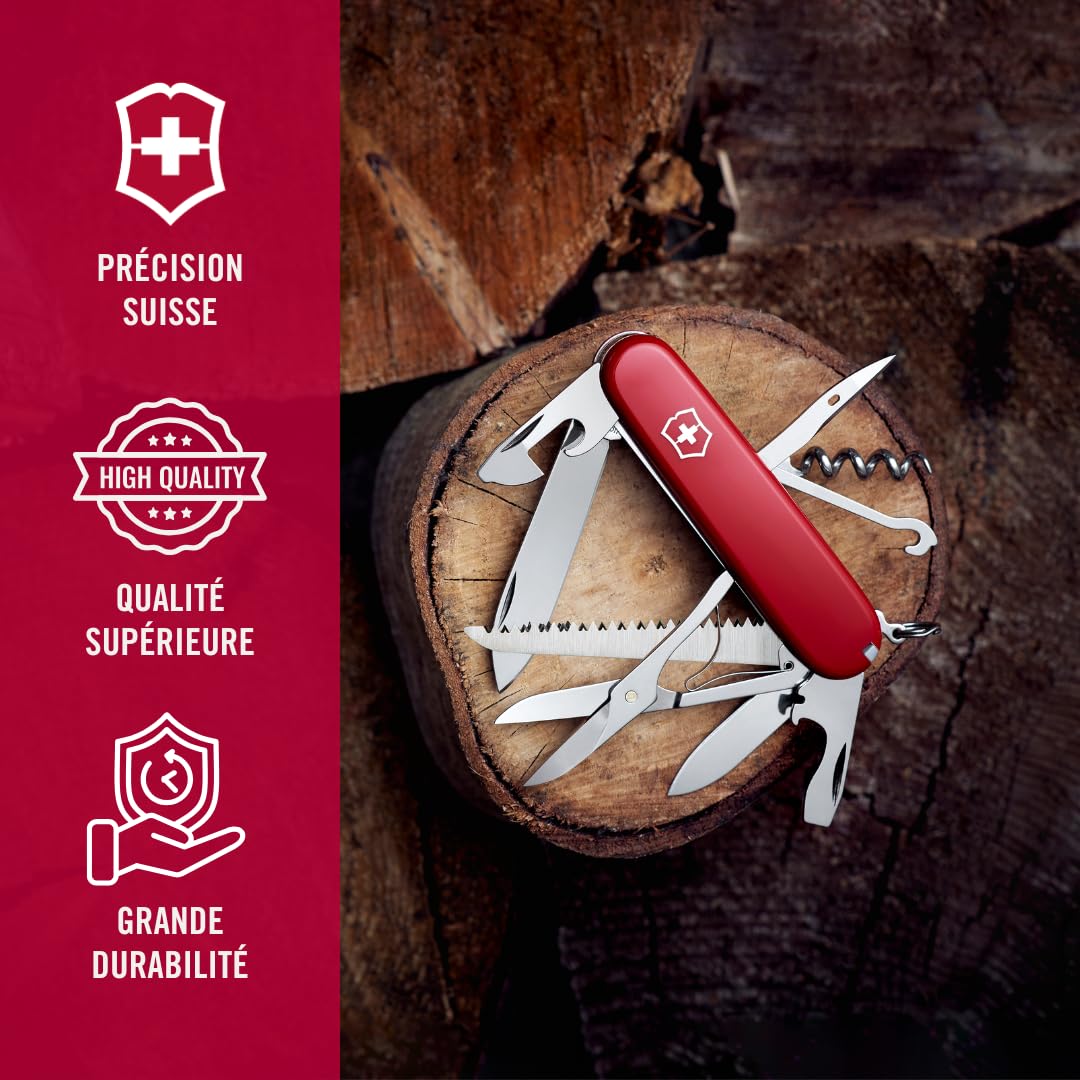 Victorinox Couteau de Poche Huntsman (15 Fonctions, Ciseaux, Scie à Bois, Tournevis) Rouge - Rouge, One Size