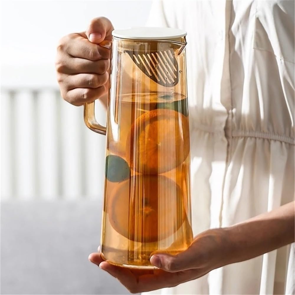 Dzban na wodę Dzbanek na wodę ze szkła 1,35 l/1,8 l z pokrywką i uchwytem, ​​dzbanek na mrożoną herbatę i kawę, naczynia do serwowania napojów Szklany garnek(Clear,Duży)