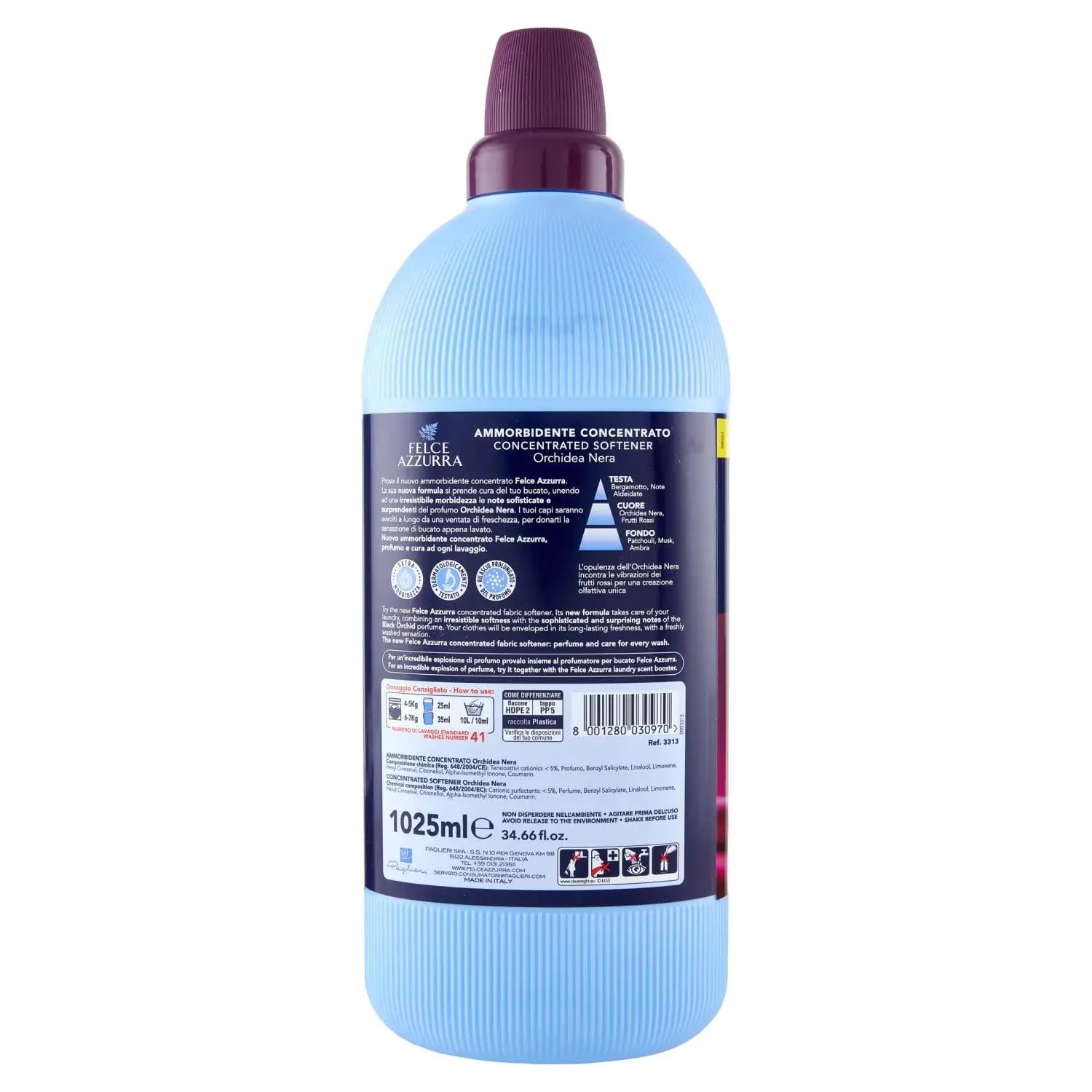 12 X Felce Azzurra – Ammorbidente Concentrato Orchidea Nera – Ammorbidente concentrato Orchidea nera – 41 lavaggi – 1025 ml + portachiavi Beni Culinari