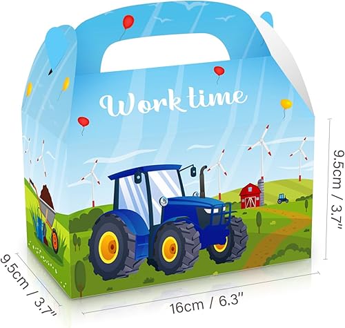 Miniatura 3 de Paquete de 12 cajas de tractor para fiestas temáticas de tractor, cajas de cartón con asa para decoración de fiesta de cumpleaños y baby shower