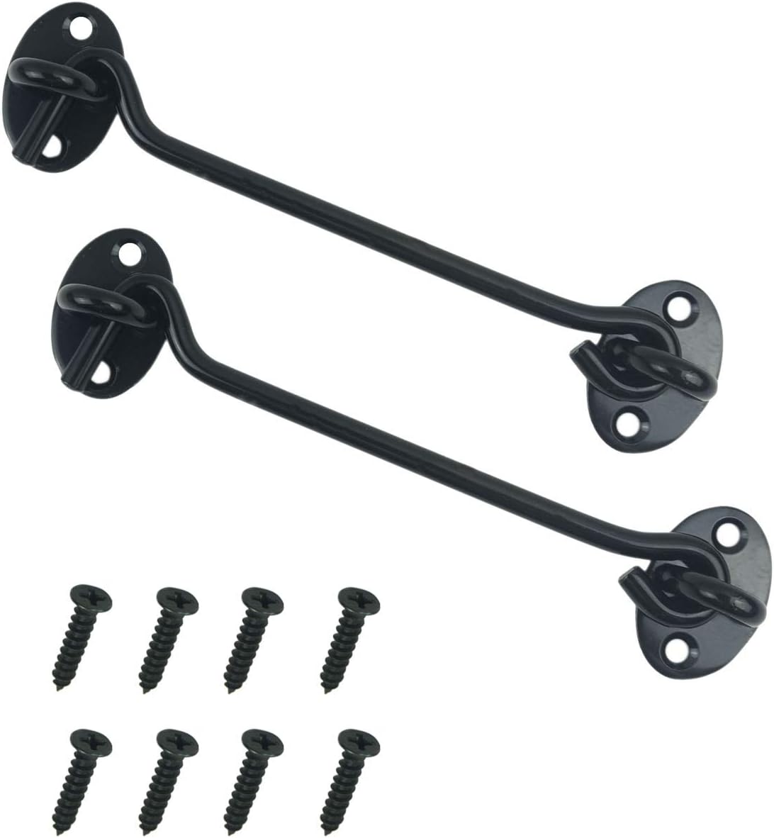2PCS 16 Inch Stainless Steel Barn Door Hook and Eye Latch Black, Long Privacy Cabin Door Swivel Window Hook, Heavy Duty Gate Latch Holder Easy Lock- for Sliding Door, Garage, Shed, Window
