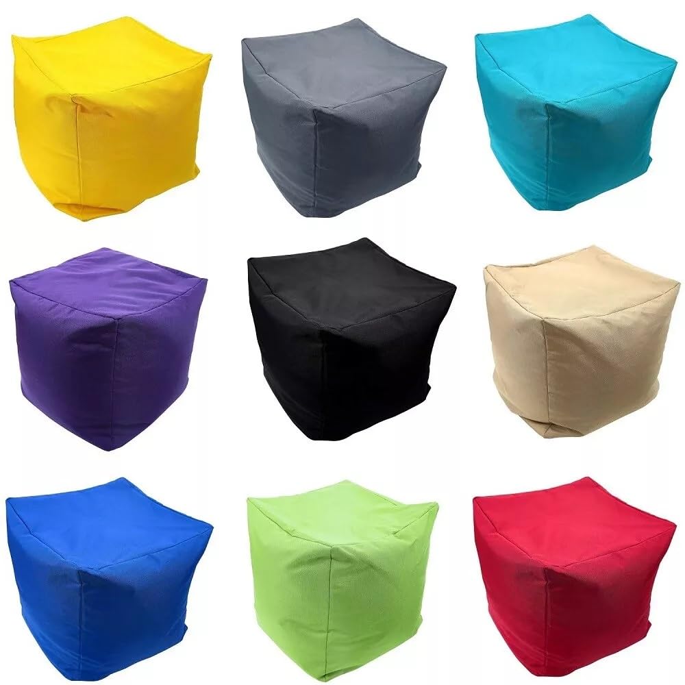 VL Waterproof Bean Bag Footstool Cube – Square Pouffe Seat for Indoors & Outdoors – Durable Lightweight Medium Beanbag 40x40x40cm (Red)