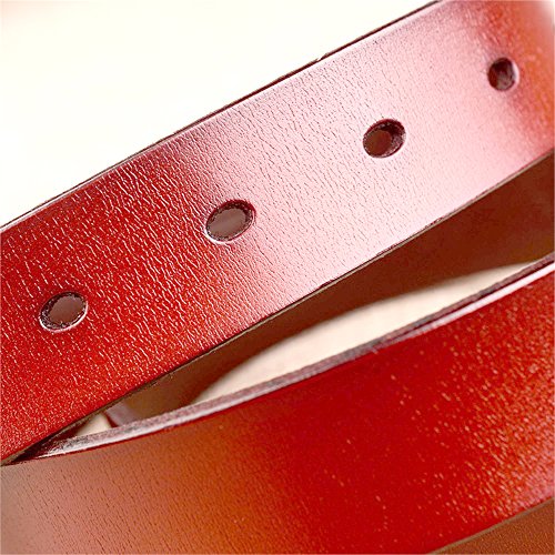 Womens Genuine Cowhide Leather Belt Pin Buckle for Jeans/Pants/Dresses (Red (Gold-Buckle))4
