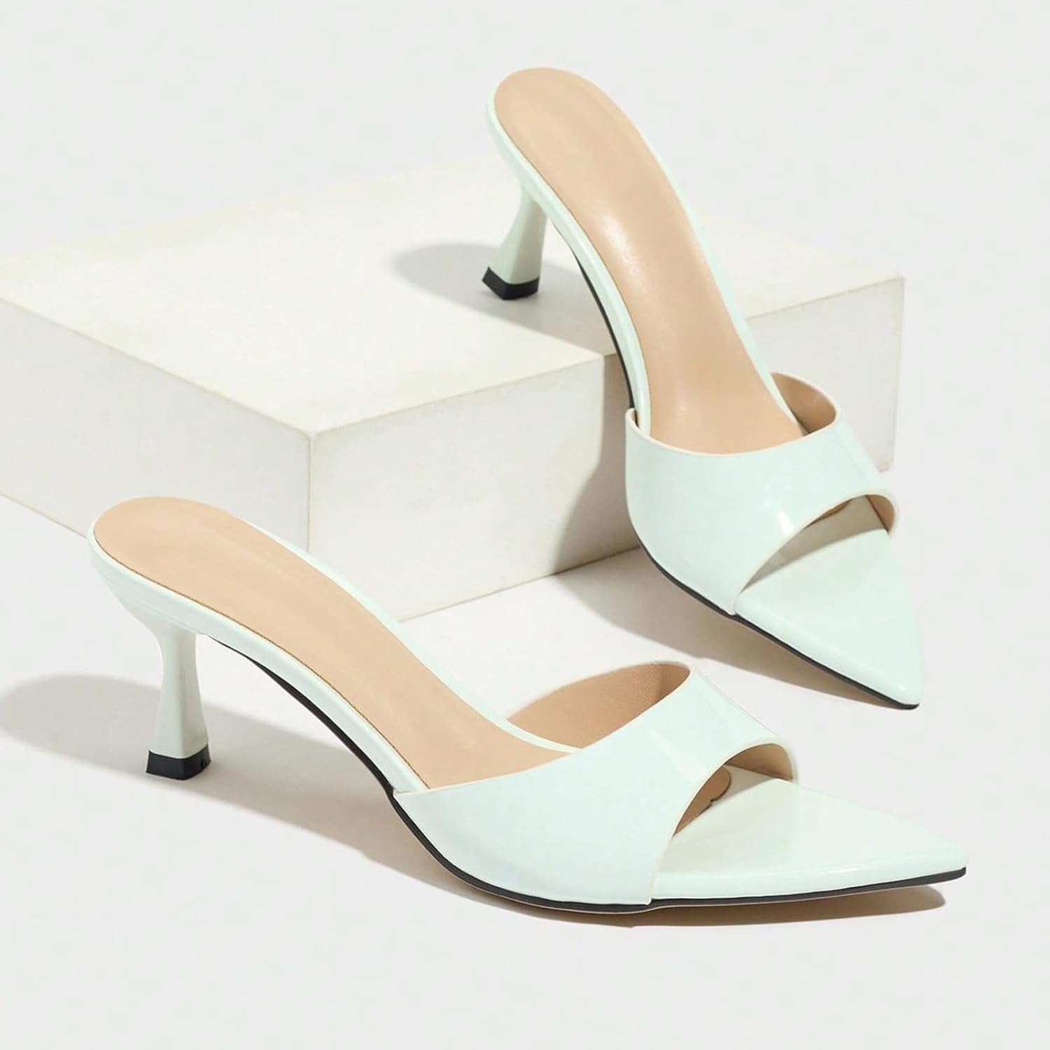 Women's Leather Pointed Open Toe Stilettos Heel Slide Sandals Classy Sexy Comfortable Slingback Backless Slip On High Heel Dress Mules for Wedding Prom Party - Image 6