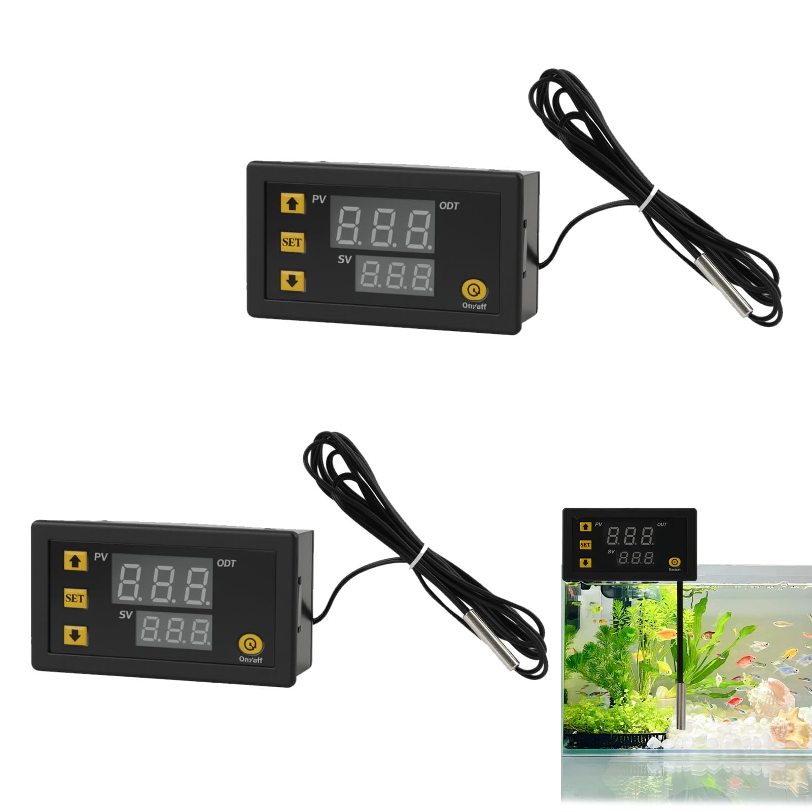 Controlador de Temperatura LCD W3230 - Termostato Digital DC 12V 20A, Medidor de Temperatura de -50 a 110 Grados Celsius con Sonda de Temperatura y Alarma de Alta Temperatura, 2 Piezas