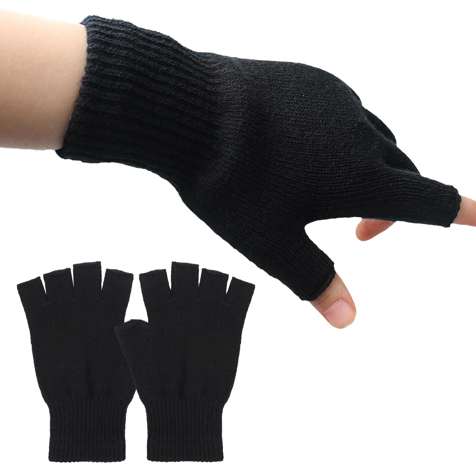 Zjcangliu Unisex Black Thermal Fingerless Gloves For Men,Fingerless Gloves For Women,Half Finger Gloves,Fingerless Driving Gloves,Skin Friendly And Warm,For Driving Typing Writing Cycling Working (Black)
