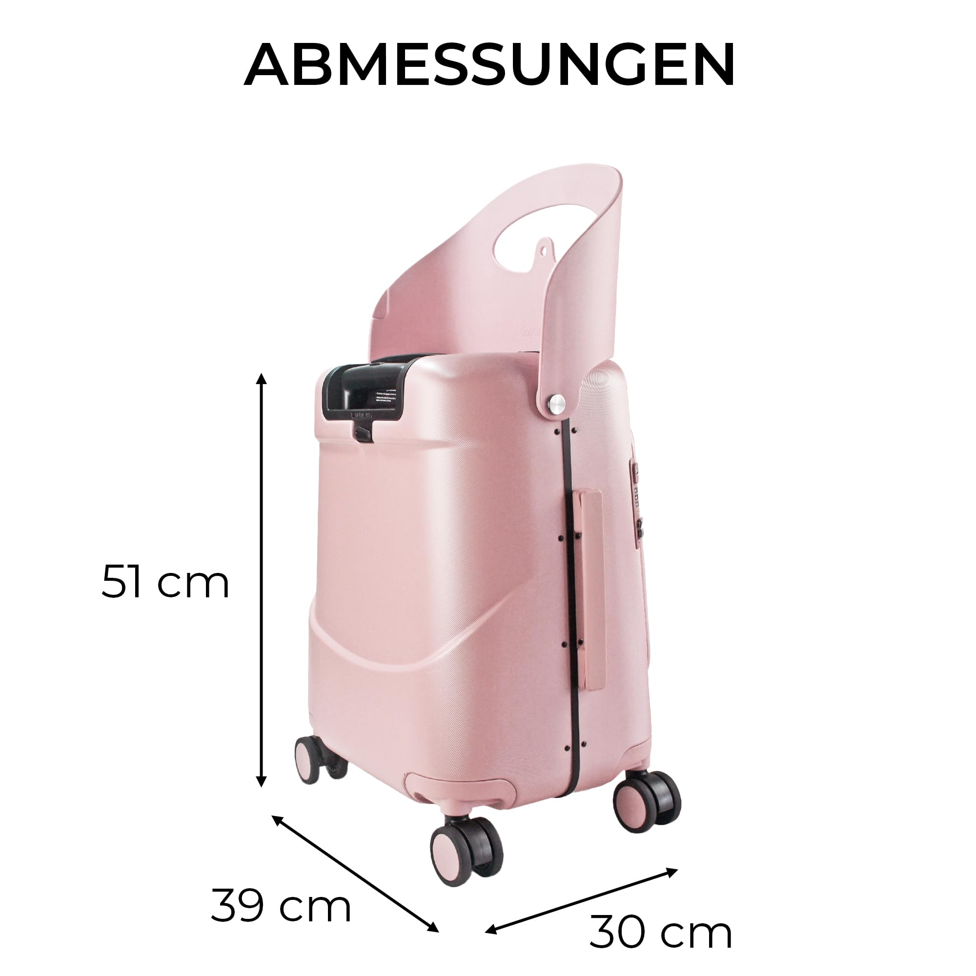 MiaMily Carry-On Plus Ride-On Koffer, Integrierter Sitz, Obenliegender Zugang, wasserdichte und Thermotasche, Radbremsen, TSA-Schloss, Dusty Pink