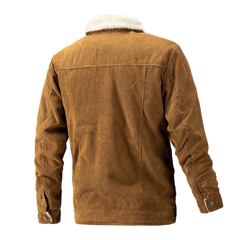 Men's Corduroy Sherpa Lined Trucker Jacket Lapel Casual Jacket Warm Winter Coat with Pockets2