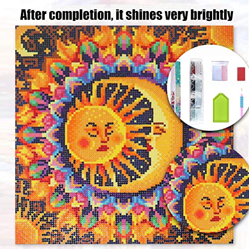 Clendo 5D Diamond Painting Kits For Adults,Sun And Moon Diamond Painting Full Drill Round Rhinestone Diamond Painting Kit,Diamond Arts Craft For Home Wall Decor 13.8X13.8Inch #TOP1